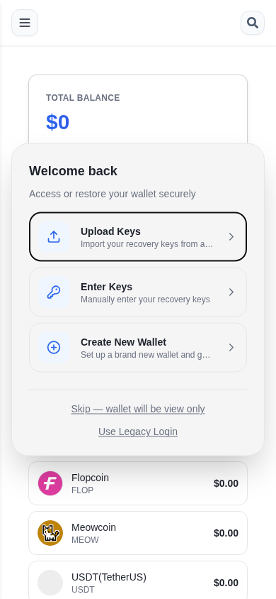 Current Scrypt Wallet mobile sign-in screen