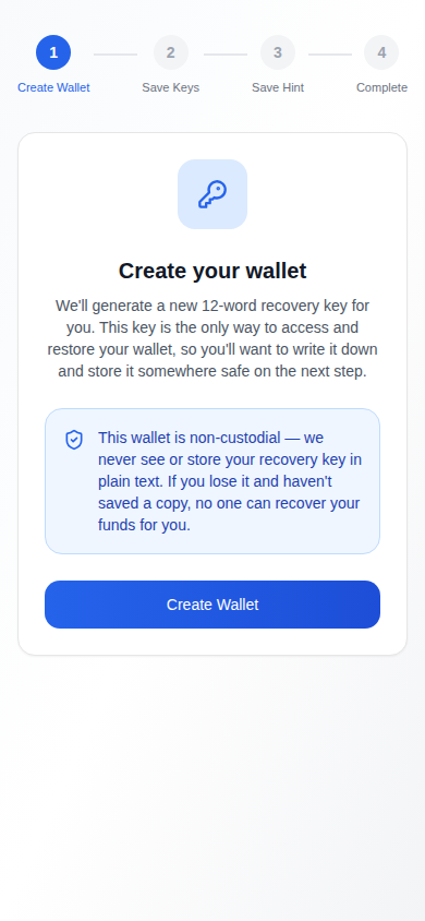 Current Scrypt Wallet mobile wallet-creation screen